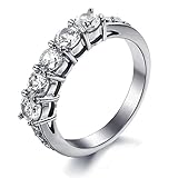 MoAndy Jewelry Women Stainless Steel Cubic Zirconia Wedding Engagement Ring Bands,Silver
