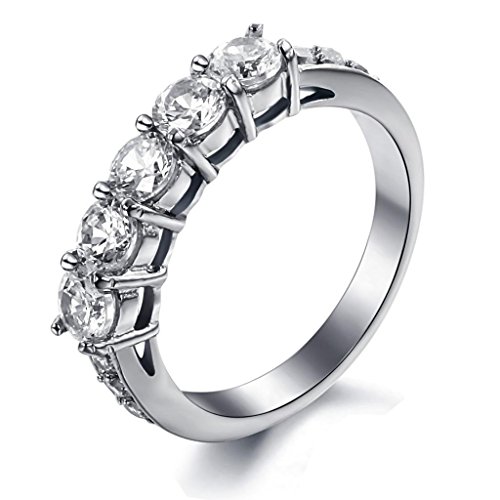 MoAndy Jewelry Women Stainless Steel Cubic Zirconia Wedding Engagement Ring Bands,Silver