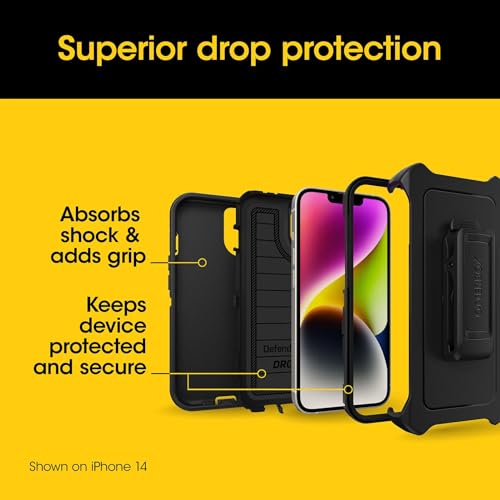 OtterBox iPhone 16e (Only) - Defender Series Case - Black - Screenless - Rugged & Durable - with Port Protection - Holster Clip Includes - Microbial Defense Protection