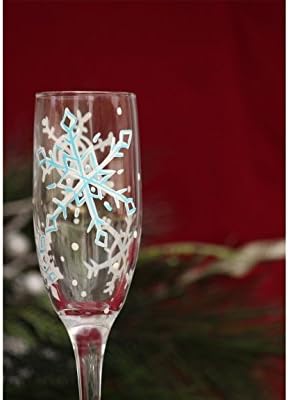 Hand Painted Snowflake Champagne Glass, Winter Wedding Toasting Flutes