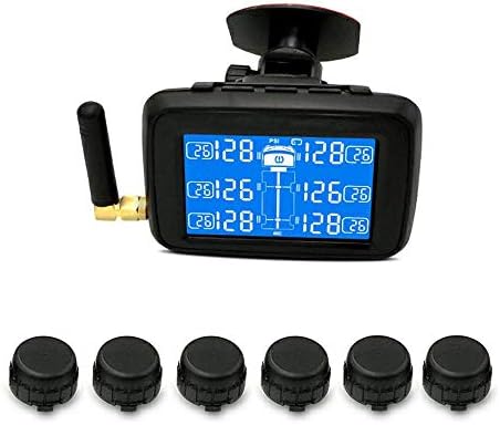 Ceepko Tire Pressure Monitoring System Wireless TPMS,Tire Pressure Monitoring System Car,Bus,RV, Truck,Real Time Monitor Temperature Air Leakage Battery Alarm Chargeable Large LCD With 6 Sensors