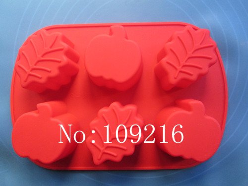 Creativemoldstore1pcs 6-Holes Pumpkin&Leaves Silicone Cake/Jelly/Puddin/Ice/Candy Baking Pan DIY Mold
