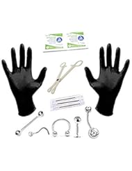 BodyJewelryOnline Professional Piercing Kit 12-Pieces for Belly Tongue Nipple Lip Nose 18G 16G 14G (Surgical Steel)