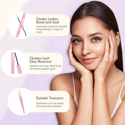 Kit De Extensión De Pestañas,Pestañas Postizas Kit Completo, Mezcla 30D 40D 50D Con Unión Y Sellado De Pestañas De Sujeción Fuerte, 1 Con 320 Pestañas Individuales, Pinzas De Pestañas En Racimo