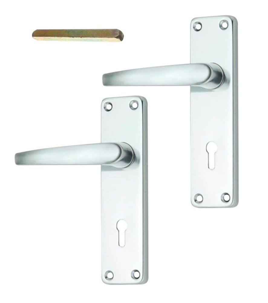 Merriway BH00002 Bright Aluminium Lock Handle Set, 150 mm (6 inch) Plate , Grey