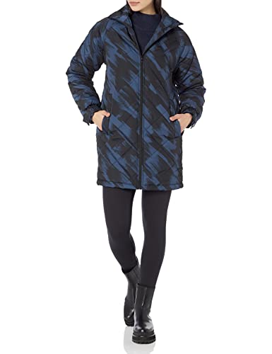 AMAZON ESSENTIALS WOMEN’S RELAXED-FIT RECYCLED POLYESTER MID LENGTH PUFFER COAT (AVAILABLE IN PLUS SIZE) (PREVIOUSLY AMAZON AWARE), DEEP BLUE BRUSH STROKE, X-LARGE