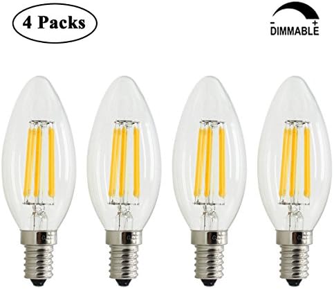 MBO Packs of 4, Dimmable E12 Candelabra Vintage Edison Candle Light Bulb LED 6W=50W Incandescent/Halogen 2700K Warm White AC110-130V for Old Chandeliers &amp; Pendant
