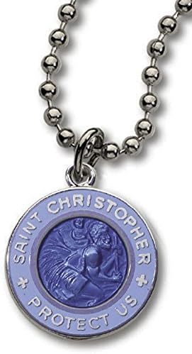 Saint Christopher Protect Us Necklace (Dark Blue Powder Blue)