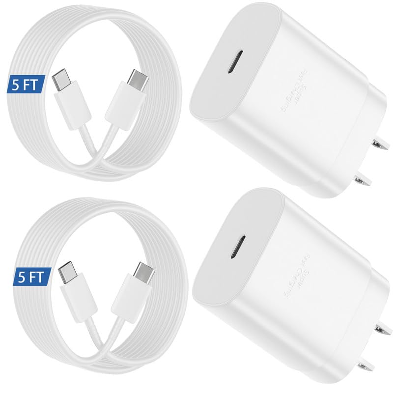 S25 S24 Ultra Charger 25W Super Fast USB C Charger Block & 5FT Android Phone Type C Charger Cable Cord for Samsung Galaxy S24 Ultra/S24+/S24/S23 Ultra/S23/S22 Ultra/S22/S21/S20 /Note10 20-White