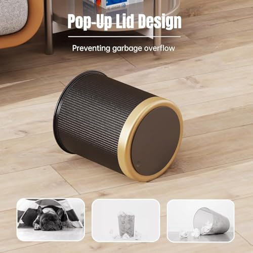 ORCHID M® 10L Trash Can,Plastic Garbage Can with Push Button,Kitchen Trash Can with Lid, Large Capacity Waste Basket for Kitchen, Home, Living Room, Toilet, Office (Black)