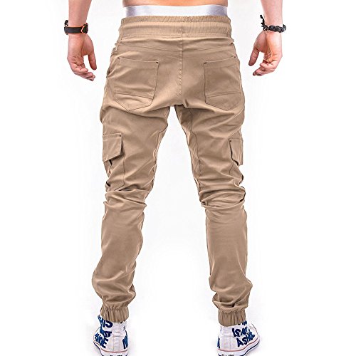 Men's Active Basic Jogger Pants Sport Bandage Casual Loose Sweatpants Drawstring Pant (Khaki, M)