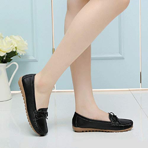 kaifongfu Women Shoes PU Leather Slip-On Driving Shoes Casual Bow Shoes(Black,36)