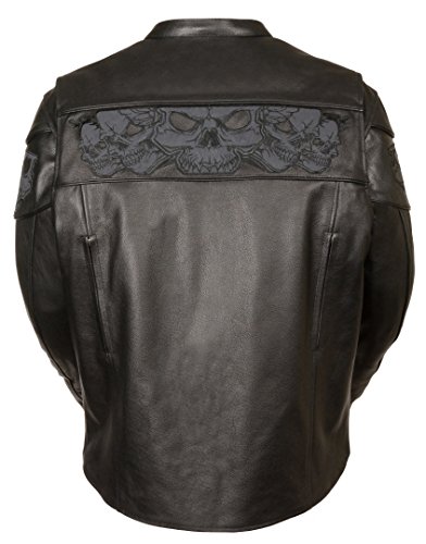 Milwaukee Leather Men's Crossover Stand Up Collar Motorcycle Jacket w/ Reflective Skulls w/ Two Inside Gun Pockets (XXX-Large)