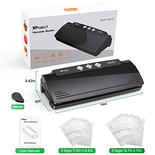 Vacuum Sealer, Automatic Food Vacuum Sealer Machine for Food Preservation, Multifunction Vacuum Sealing System with 10 Seal Bags and 1 Cutter, Dry and Moist Modes Compact | ETL & UL Safety Certified Black