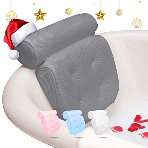 ESSORT Bathtub Pillow, Large Spa 3D Air Mesh Bath Pillow, Luxury Comfortable Soft Bath Cushion Headrest, for Head Neck Shoulder Support Backrest, Fits Any Size of Tubs, Jacuzzi (Gray)