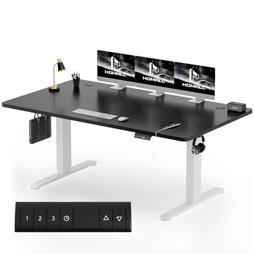 Homall Höhenverstellbarer Schreibtisch 180x80cm mit USB-A Ladeanschluss, Elektrischer Schreibtisch mit Kabel Management Tray, Standing Desk mit 3 Memo