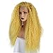 Anogol Hair Cap+High Density Pre Plucked Natural Hairline Wigs Yaki Lace Front Wig Long Kinky Curly Golden Color Yellow Lace Front Wig Synthetic Hair For Women