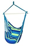 SueSport Blue Hanging Rope Hammock Chair Porch Swing Seat Sky Chair with cushions for Any Indoor or Outdoor Spaces- Max. 265 Lbs -2 Seat Cushions Included