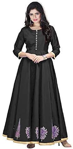 Vhalam Fashion Women's Taffeta Silk Embroidered Long Gown