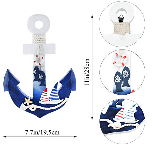 Meching-2-Pack-11-Nautical-Decor-Beach-Wooden-Ship-Wheel-and-Wood-Anchor-with-Rope-Nautical-Boat-Steering-Rudder-Wall-Decor-Door-Hanging-Ornament-Beach-Theme-Home-DecorationBlue Meching 2 Pack 11" Nautical Decor Beach Wooden Ship Wheel and Wood Anchor with Rope Nautical Boat Steering Rudder Wall Decor Door Hanging Ornament Beach Theme Home Decoration(Blue)