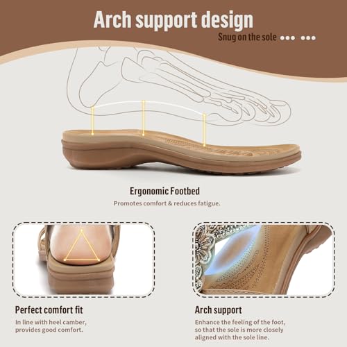 Littleplum Women's Flowers Arch Support Sandals Summer Fashion Non-Slip Beach Comfort Walking Bohemian Flat Sandals