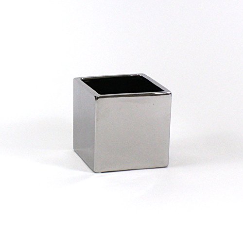 WGV Ceramic Cube Vase Width 6.5" Height 6" (Fits 6" Pot) Elegant Modern Block Square Floral Planter Terrarium Container Table Dresser for Event Accent Home Office Decor Silver Textured 1 Piece