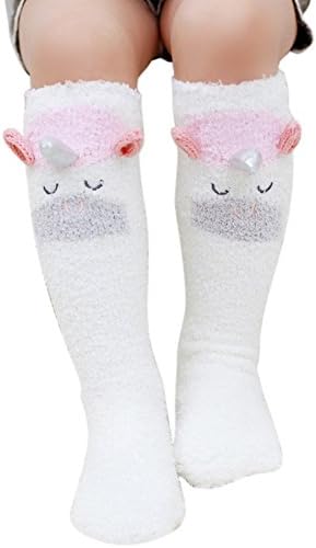 Kids Girls Cartoon Coral Velvet Christmas Holiday Stockings Leg Warmer Gift (1 Pair, White unicorn)