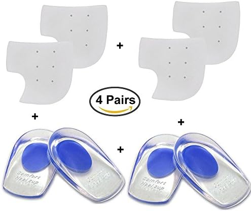 2 Pairs Gel Heel Cups Inserts and 2 Pairs Compression Heel Sleeves Socks for Bone Spurs Pain Relief, Heel Protection Cushion (Large 8.5-11)