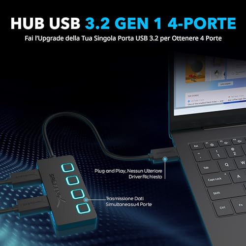 SABRENT USB 3.2 Gen 1 Hub, USB Multi Socket Socket, USB Splitter, 4 Ports with Single ON/OFF Switches and LED Indicator Lights for PS4/PS5, Gaming PC, Laptop, USB Flash Drive, Printer, MacBook (HB-UM43)