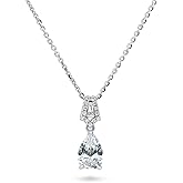 BERRICLE Sterling Silver Vintage Inspired Art Deco Wedding Cubic Zirconia CZ Medium Pendant Necklace for Women, Rhodium Plated 18 inch