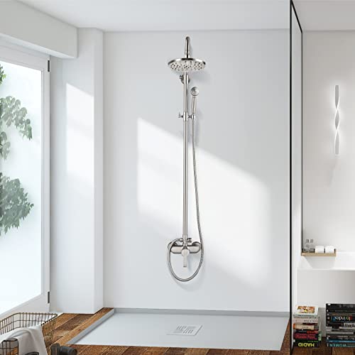 Exposed Pipe Shower System Brushed Nickel 8 Inch Rainfall Showerhead