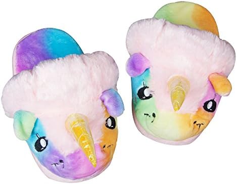 KiKi Monkey Plush Unicorn Slippers Comfortable Household Women Shoes Anti Slip Loafers Soft Sole Girls Slippers Gifts US size 4 to 9 (Colorful)