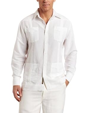 Men's Long Sleeve Traditional Cuban Guayabera Button-Down Shirt