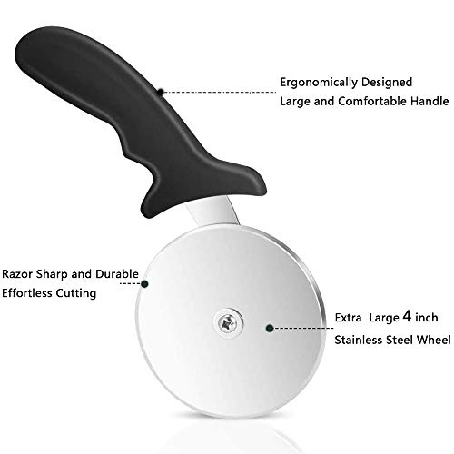 Pizza Cutter 2 Pack, Stainless Steel Pizza Cutter Wheel with 4 Inch Large Wheel, Sharp Pizza Slicer with Non Slip Handle Ideal for Pizza Lovers