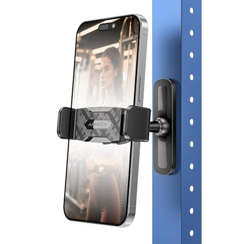 APPS2Car Soporte Magnético para Celular de Gimnasio, Ajustable 360°, Compatible con Smartphones de 4.7 a 6.5 Pulgadas, Base y Articulación de Aleación, Accesorios Gym - Negro
