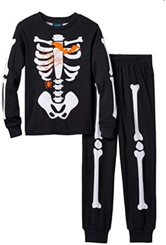 Boys 2-Piece Skeleton Bats Web Long Pants Pajama Set (Boys 6, Black Skeleton)