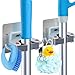 FlePow Broom Holder Wall Mount - Mop Broom Holder Gripper Self Adhesive Removable Waterproof No Drilling Garage Storage & Organization Hanger Hook for Kitchen and Bathroom, Garden, Closet (2 Pack）