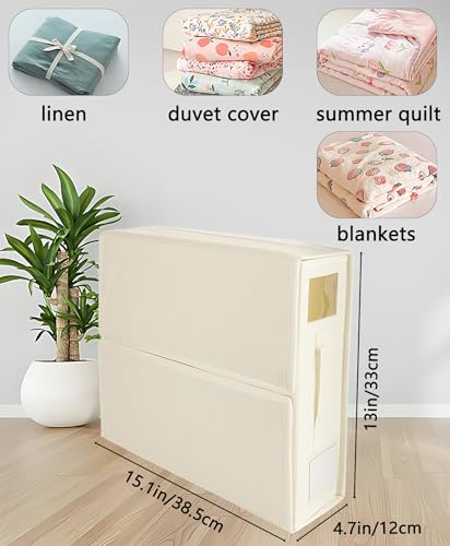 Bed Sheet Storage Box, 4 Pack Linen Organizer Set for Clothes & Duvet, Foldable Closet Bag with Window & Handle, SheetCube Container for Queen & King Size Bedding, السرير شراشف تخزين منظم, (Beige)