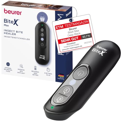Beurer BiteX Max Deep Black Insektenstichheiler mit größerer Heizfläche, Mückenstich Hitzestift zur Behandlung von Insektenstichen- und bissen, elektr