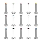 16g 16 Gauges 2mm Tiny Press Cz Gem Steel Lip Ring Labret Monroe Internal Threa - 16pcs Sets