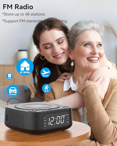 MONODEAL Portable CD Player with Wireless Charger for Phone, Portable CD Player Bluetooth and FM Radio for Home, Remote Control, Large Display, Alarm Clock, SleepTimer
