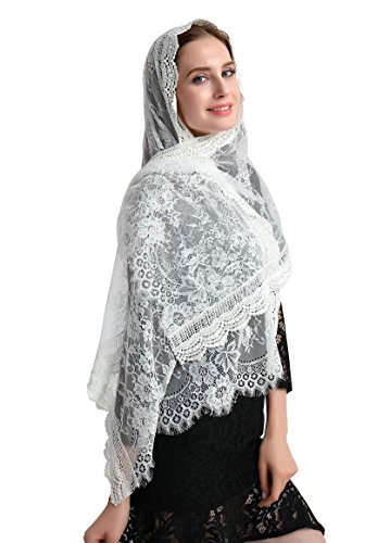 Soft floral pattern mantilla chapel veil catholic chape…