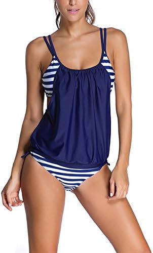 Woman's Blouson Tankini Top with Bikini Bottom Sets 2 Pieces Swimsuit by Luck Wang£¨XL£¨US(16-18)-3#)