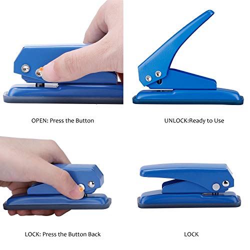 MROCO Low Force 1-Hole Punch, 20 Sheets Punch Capacity, 1/4" Holes, Hole Puncher, Paper Punch Hand Punch with Skid-Resistant Base for Paper, Chipboard, Thin Metal, Craft Paper and Art Project, Blue - Thumbnail 2