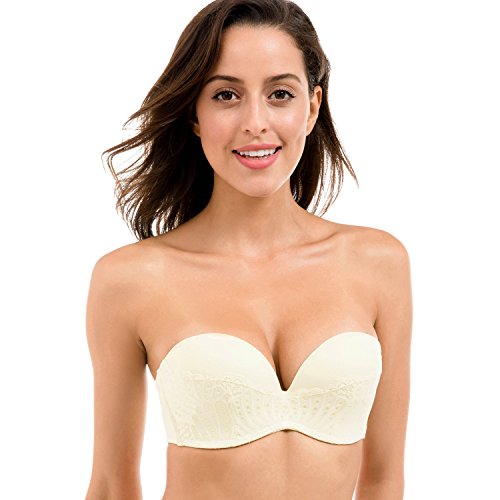 Delimira Women's Slightly Lined Great Support Lace Underwired Strapless Bra Ivory 40B