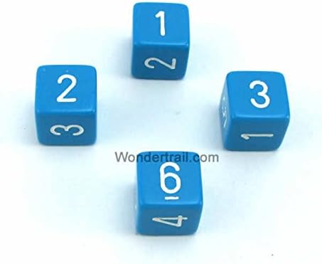 WCXPQ0616E4 Light Blue Opaque Dice with White Numbers D6 Aprox 16mm (5/8in) Pack of 4 Dice Chessex