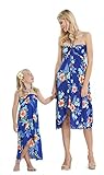 Matching Hawaiian Luau Mother Daughter Butterfly Dress in Hibiscus Blue M-4