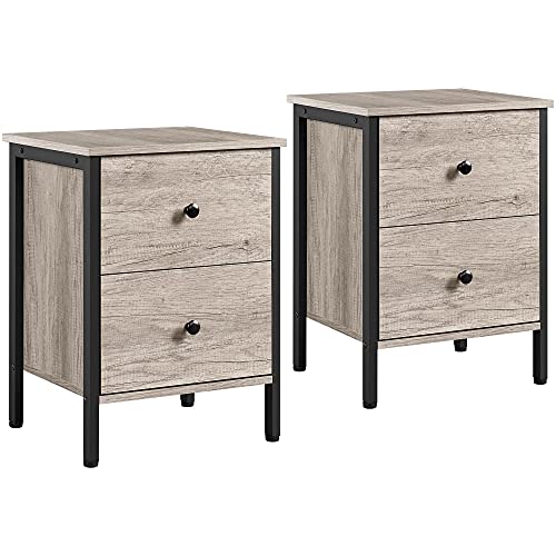 Yaheetech Industrial End Table Set of 2, Side Table with 2 Drawers, Rustic Wooden Table for