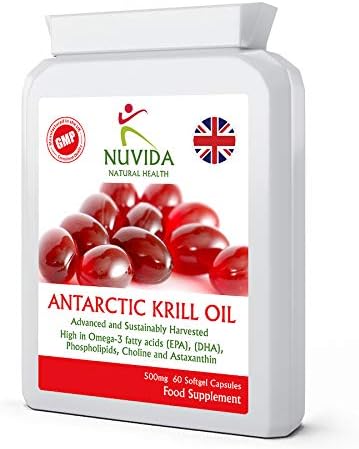Krill Oil Capsules 500mg - Omega-3 Supplement with EPA & DHA - 1000mg per Serving - 60 Easy-Swallow Softgels - Sustainably Sourced