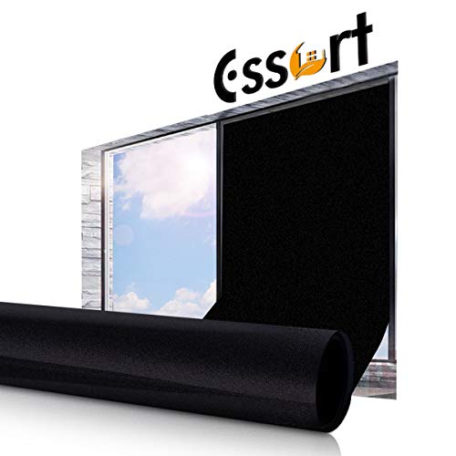 ESSORT Blackout Window Film, 100% Light Blocking, Static Cling Glue-Free Removable, for Privacy Darkroom, Heat Insulation, Only for Single Layer Glass (17.72in x 6.56ft, 100% Blackout)